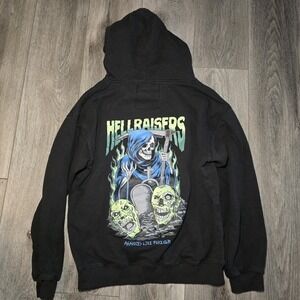 A**holes Live‎ Forever Hellraiser Hoodie Sz M Full Graphics Front & Back Gothic